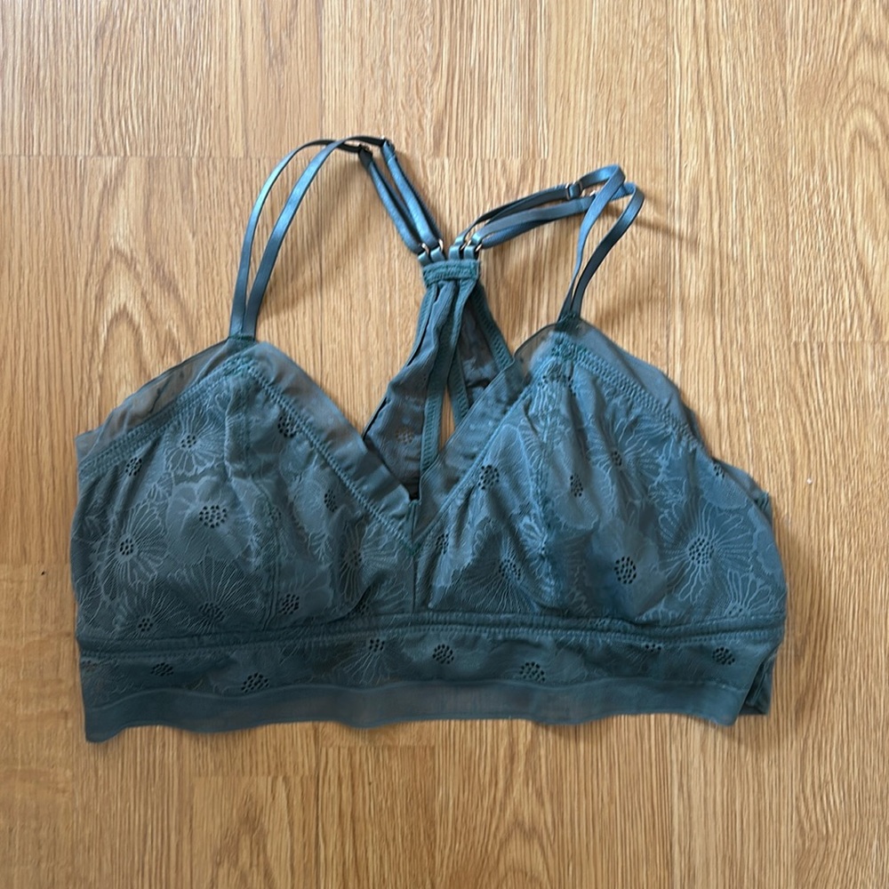 Aerie Padded Strappy Lace Bralette-Sage Green